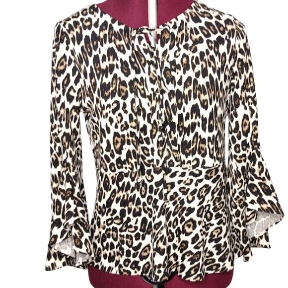 Chico's cute size S/4 women's Cheetah print lace up bodice 3/4 angel wing sleeve - Picture 1 of 13
